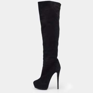 Pre Owned Gianvito Rossi Black Suede Over The Knee Boots Size 38
