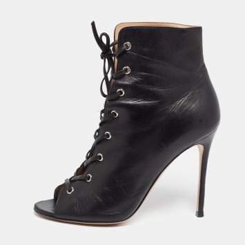 Pre Owned Gianvito Rossi Black Leather Open Toe Lace Up Ankle Boots Size 41