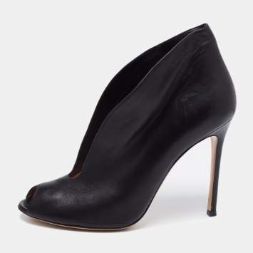 Pre Owned Gianvito Rossi Black Leather Vamp Peep Toe Booties Size 40