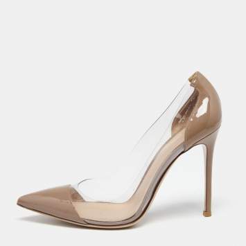 Pre Owned Gianvito Rossi Brown Patent Leather And PVC Plexi  Pumps Size 40
