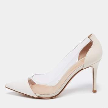 Pre Owned Gianvito Rossi Off-White Fabric, Leather and PVC Plexi Pumps Size 36