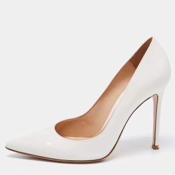 Pre Owned Gianvito Rossi White Patent Leather Pointed Toe Pumps Size 38