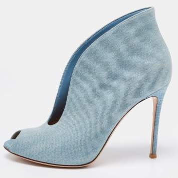 Pre Owned Gianvito Rossi Blue Denim Vamp Peep Toe Booties Size 41