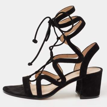 Pre Owned Gianvito Rossi Black Suede Gladiator Block Heel Sandals Size 39