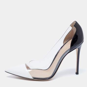 Pre Owned Gianvito Rossi Black/White Patent  Leather and PVC Plexi Pumps Size 41