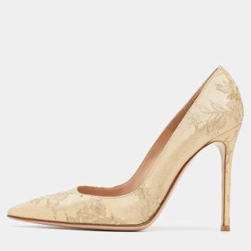 Pre Owned Gianvito Rossi Gold Lace Pointed Toe Pumps Size 40