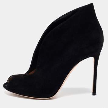 Pre Owned Gianvito Rossi Black Suede Vamp Peep Toe Booties Size 40