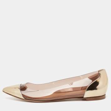 Pre Owned Gianvito Rossi Metallic Gold  Leather, PVC Plexi Ballet Flats Size 40