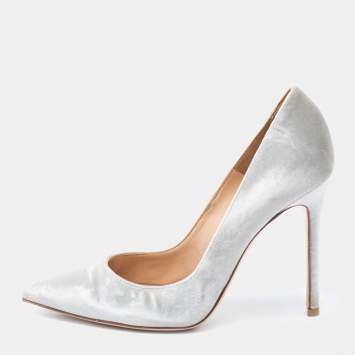 Pre Owned Gianvito Rossi Grey Velvet Pointed Toe Pumps Size 37