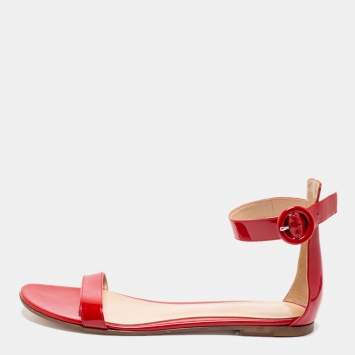 Pre Owned Gianvito Rossi Red Patent Leather Ankle Strap Sandals Size 40