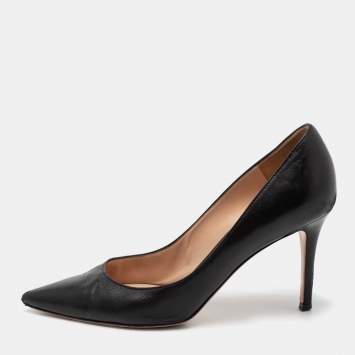 Pre Owned Gianvito Rossi Black Leather Pointed-Toe Pumps Size 37