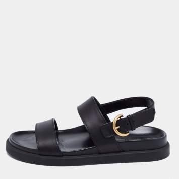 Pre Owned Gianvito Rossi Black Leather Bilbao Flat Sandals Size 39