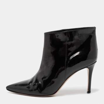 Pre Owned Gianvito Rossi Black Patent Leather Pointed Toe Ankle Length Boots Size 38