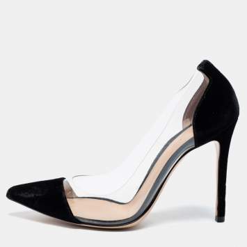 Pre Owned Gianvito Rossi Black Velvet and PVC Plexi Pumps Size 38.5