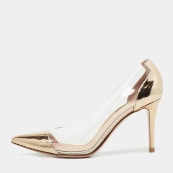 Pre Owned Gianvito Rossi Gold PVC and Leather Plexi Pumps Size 38