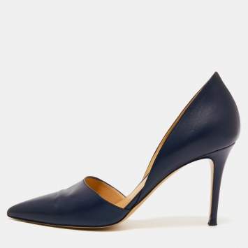 Pre Owned Gianvito Rossi Midnight Blue Leather D'orsay Pumps Size 41