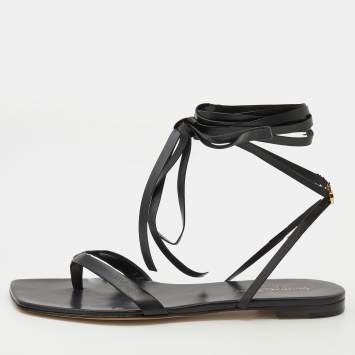 Pre Owned Gianvito Rossi Black Leather Lace-Up Gladiator Flat Sandals Size 38.5