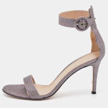 Pre Owned Gianvito Rossi Multicolor Metallic Lurex Fabric Ankle Strap Sandals Size 39