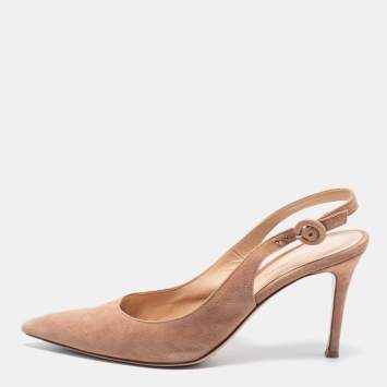 Pre Owned Gianvito Rossi Nude Pink Suede Anna Slingback Pumps Size 39.5