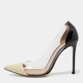 Pre Owned Gianvito Rossi Black/Cream Patent Leather and PVC Plexi Pumps Size 36.5