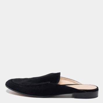 Pre Owned Gianvito Rossi Black Velvet Slip on Flat Mules Size 35.5