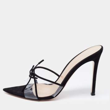 Pre Owned Gianvito Rossi Black Suede and PVC  Slide Sandals Size 38.5 