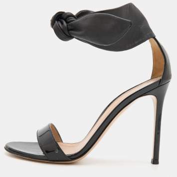 Pre Owned Gianvito Rossi Black Patent Leather Ankle Cuff Sandals Size 38