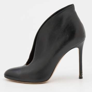 Pre Owned Gianvito Rossi Black Leather Vamp Round Toe Booties Size 38
