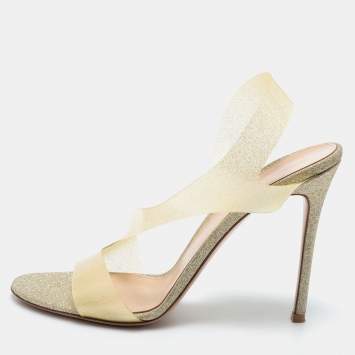 Pre Owned Gianvito Rossi Light Gold Glitter PVC Metropolis Slingback Sandals Size 42