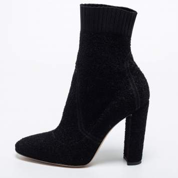 Pre Owned Gianvito Rossi Black Knit Fabric Sock Ankle Length Boots Size 40