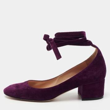 Pre Owned Gianvito Rossi Purple Suede Ankle Wrap Pumps Size 39.5