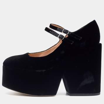 Pre Owned Gianvito Rossi by Mary Katrantzou Black Velvet Wedge Platform Mary Jane Pumps Size 36