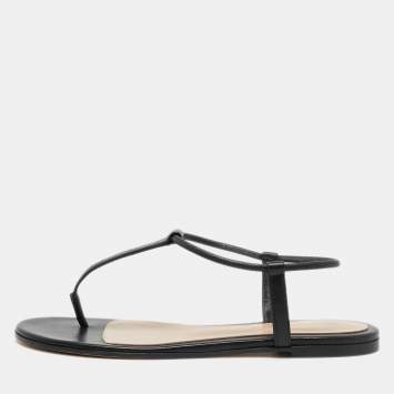 Pre Owned Gianvito Rossi Black LeatherThong Flats Size 38