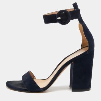 Pre Owned Gianvito Rossi Navy Blue Suede Portofino Ankle Strap Sandals Size 36.5