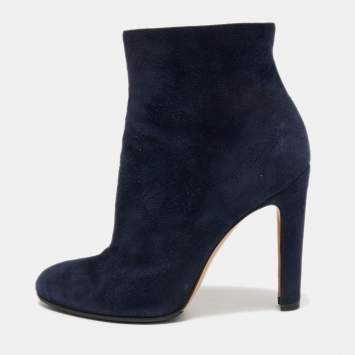 Pre Owned Gianvito Rossi Navy Blue Suede Ankle Booties Size 37