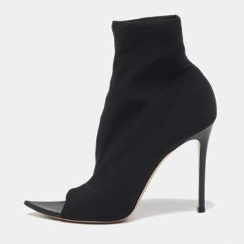 Pre Owned Gianvito Rossi Black Stretch Fabric Open Toe Ankle Boots Size 40.5