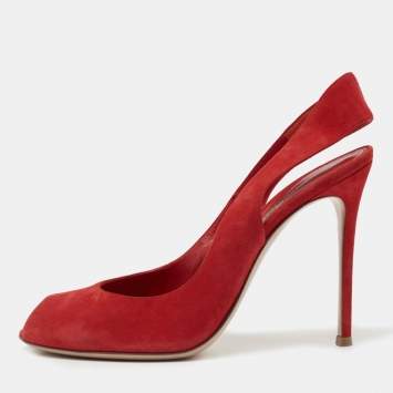 Pre Owned Gianvito Rossi Red Suede Peep Toe Slingback Pumps Size 41