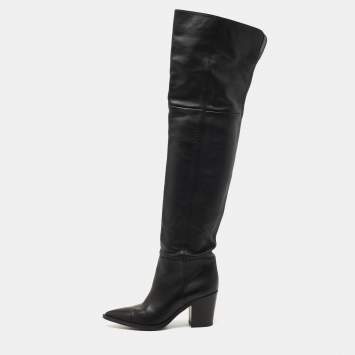 Pre Owned Gianvito Rossi Black Leather Over The Knee Length Boots Size 36