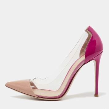 Pre Owned Gianvito Rossi Beige/Pink Patent Leather and PVC Plexi Pumps Size 38