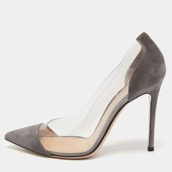 Pre Owned Gianvito Rossi Grey Suede and PVC Plexi Pumps Size 38