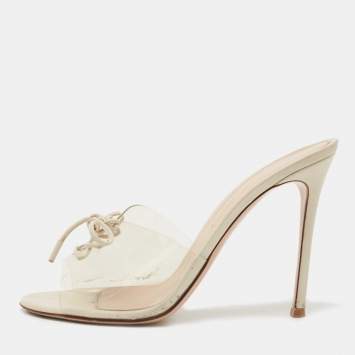 Pre Owned Gianvito Rossi Transparent/Cream PVC and Leather Lace Up Slide Sandals Size 41