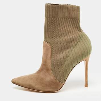 Pre Owned Gianvito Rossi Two Tone Knit Fabric and Suede Katie Ankle Booties Size 40.5