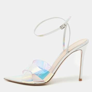 Pre Owned Gianvito Rossi Transparent Iridescent PVC and Leather Plexi Stark Ankle Strap Sandals Size 41.5