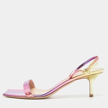 Pre Owned Gianvito Rossi Multicolor Leather Ribbon Slingback Sandals Size 40