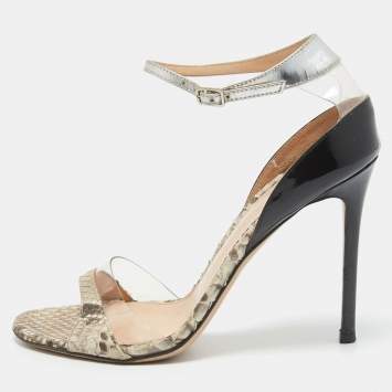 Pre Owned Gianvito Rossi Tricolor Patent Leather, Python and PVC Ankle Strap Sandals Size 38