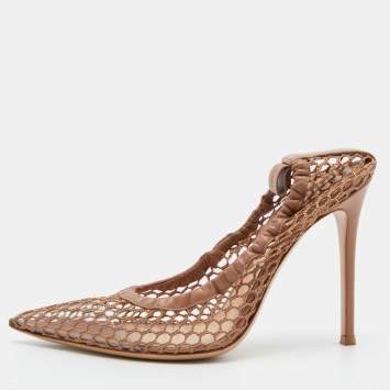 Pre Owned Gianvito Rossi Beige Net and Leather Pumps Size 40