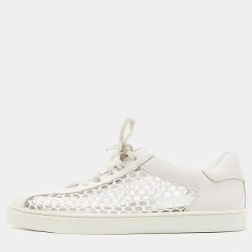 Pre Owned Gianvito Rossi White Leather and Fish Net Panel Low Top Sneakers Size 36