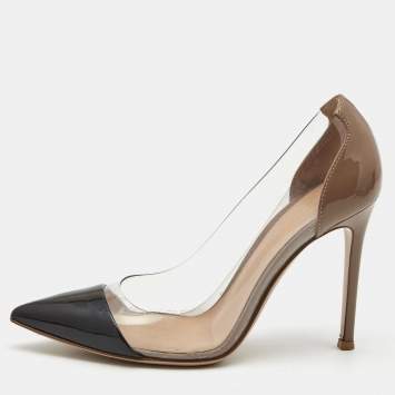 Pre Owned Gianvito Rossi Beige/Black Patent Leather and PVC Plexi Pumps Size 35