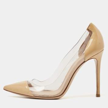Pre Owned Gianvito Rossi Beige Leather and PVC Plexi Pumps Size 38