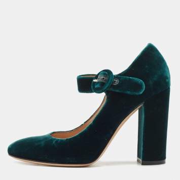 Pre Owned Gianvito Rossi Green Velvet Lorraine Mary Jane Pumps Size 36